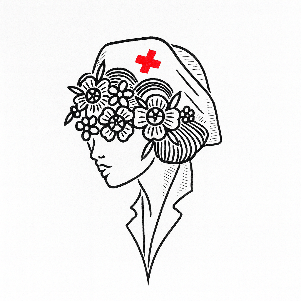 Broderie pentru uniforme medicale „Nurse Floral Profile” – Design elegant si profesional