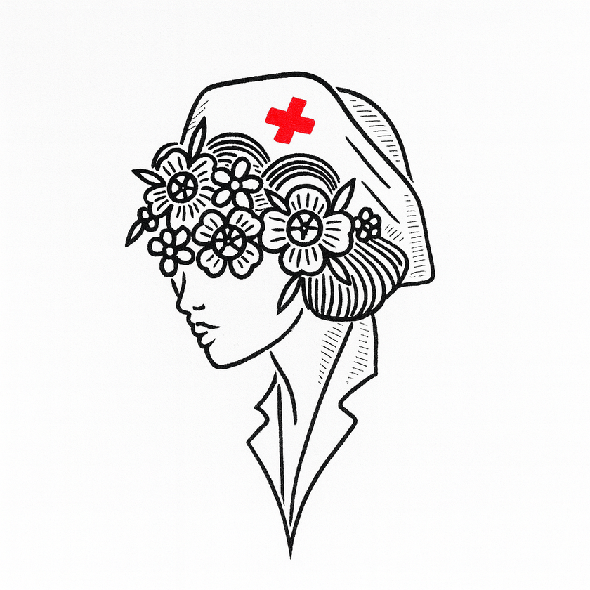 Broderie pentru uniforme medicale „Nurse Floral Profile” – Design elegant si profesional