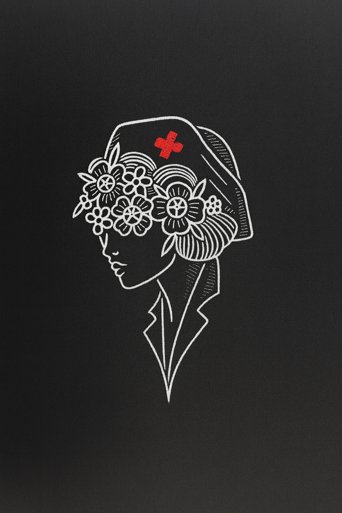 Broderie pentru uniforme medicale „Nurse Floral Profile” – Design elegant si profesional